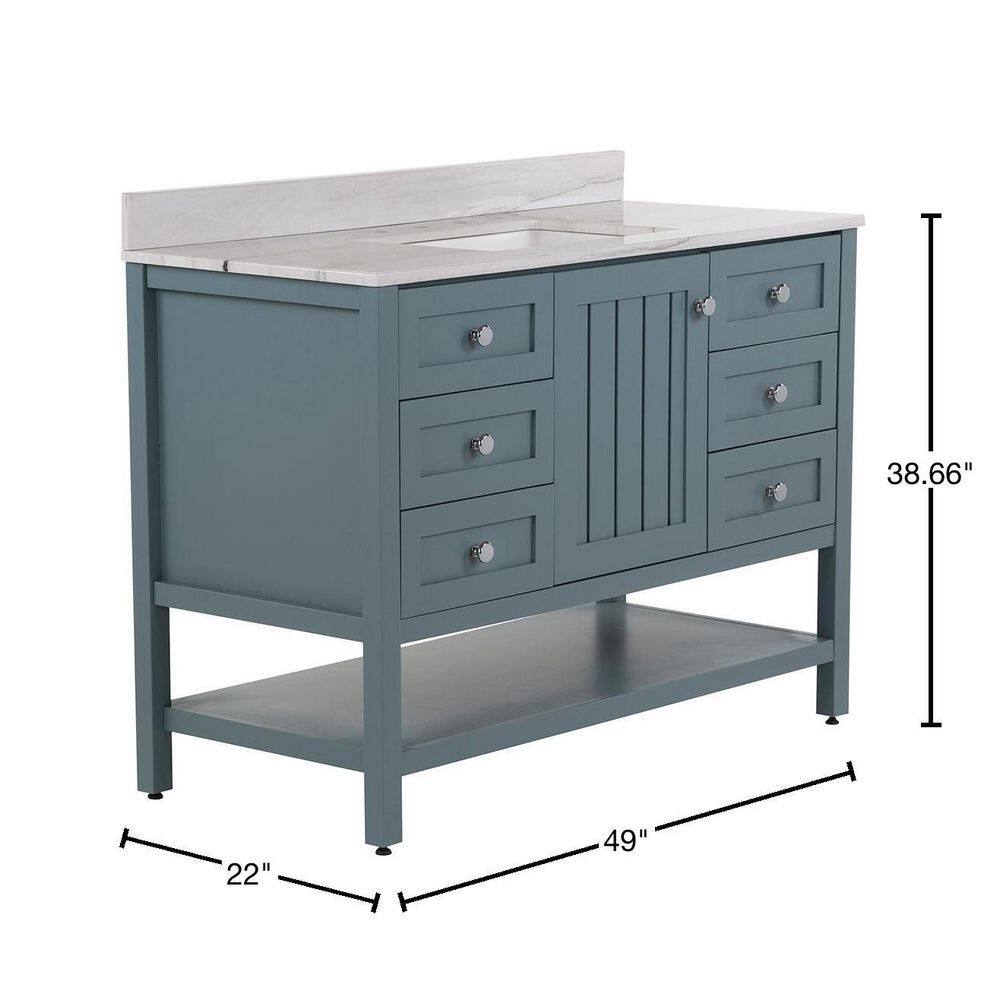 Home Decorators Collection Lanceton 49 in. W x 22 in. D Bath Vanity in Sage with Stone Effects Vanity Top in Gray Stone with White Sink LT48P2V10-SE