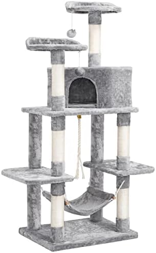 Topeakmart Multi-Level Cat Tree Cat Tower, 59''H Activity Center Tower Stand Furniture With Scratching Posts, Plush Perch & Hammock