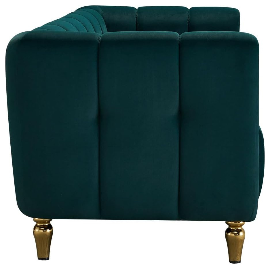 Chesterfield Sofa  Vertical Channel Tufted Velvet Seat With Gold Accent   Contemporary   Sofas   by Decor Love  Houzz