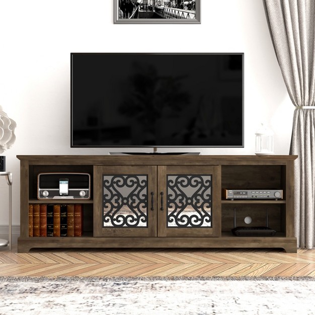 Galano Calidia 68 2 In 2 Door Tv Stand Fits Tv x27 s Up To 75 In In Knotty Oak With Gray Stone Dusty Gray Oak With Gray Stone