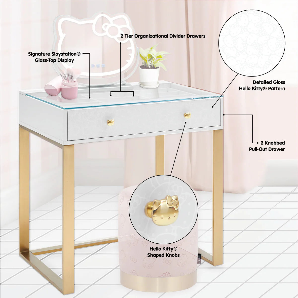 IVFT-HKSSMINI-WHTGLD | Hello Kitty® SlayStation Mini Vanity Table