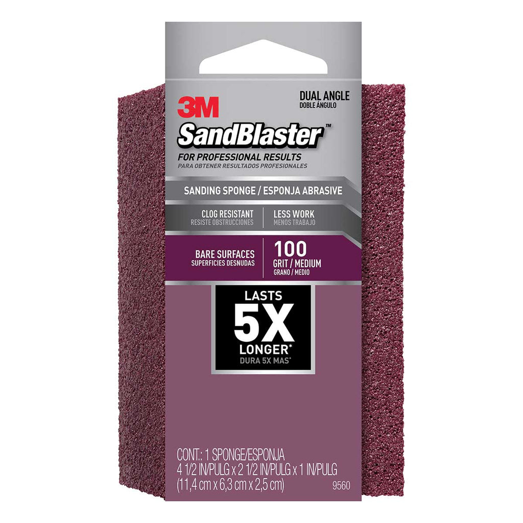 3M™ SandBlaster™ EDGE DETAILING Sanding Sponge， 9560 ，100 grit， 4 1\/2 in x 2 1\/2 x 1 in， Case of 12