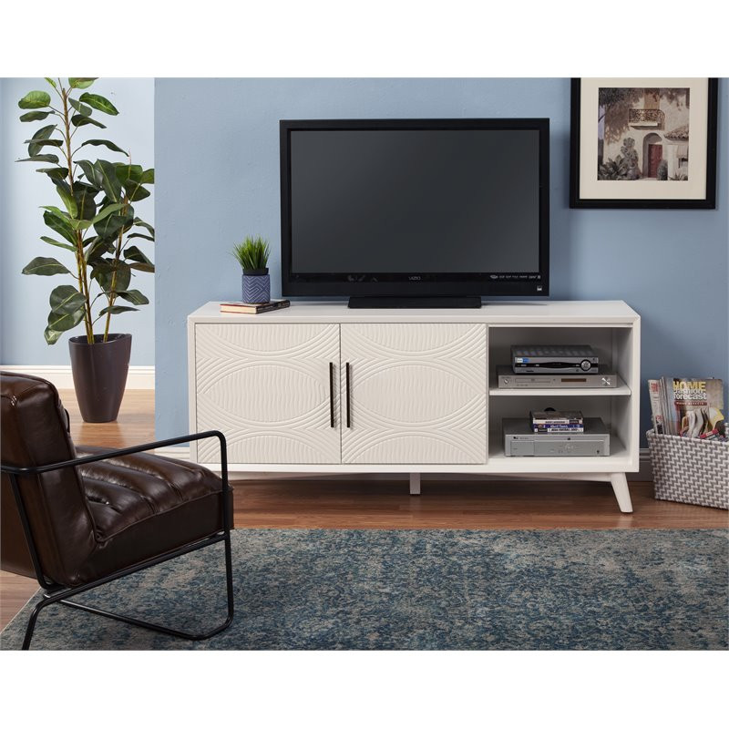 Alpine Furniture Tranquility Wood TV Console in White   Midcentury   Entertainment Centers And Tv Stands   by VirVentures  Houzz