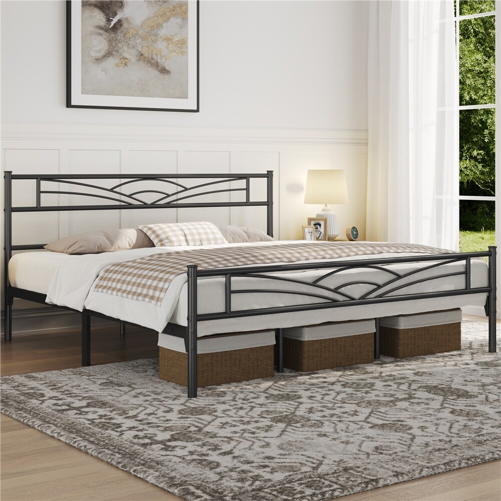 Yaheetech Metal Platform Bed Frame with Underbed Storage Bed Frame with Cloud inspired Design Headboard