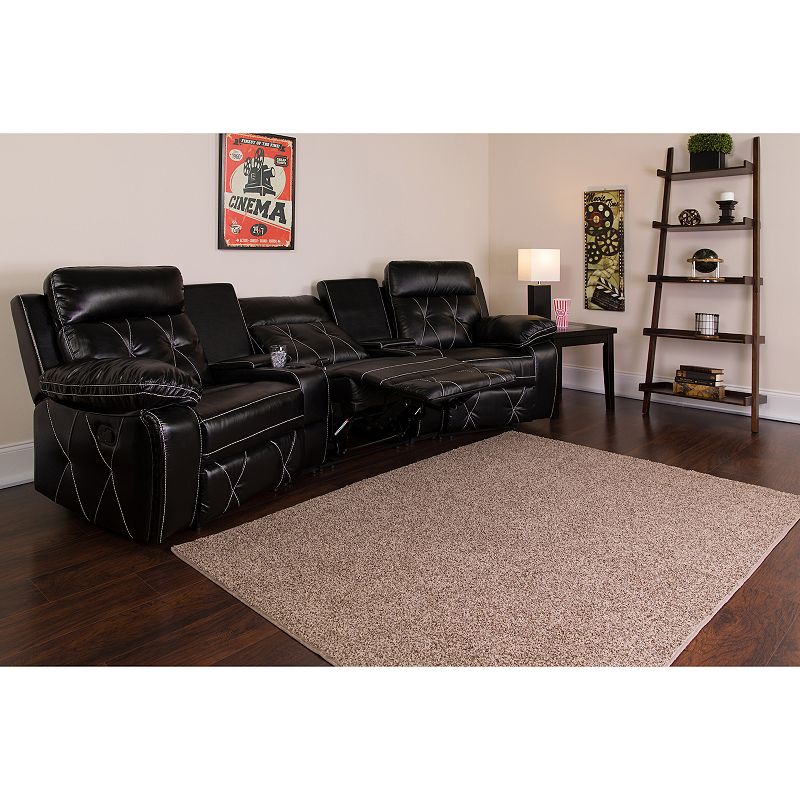 Emma and Oliver Black LeatherSoft 3-Seat Reclining Theater Unit-Curved Cup Holders