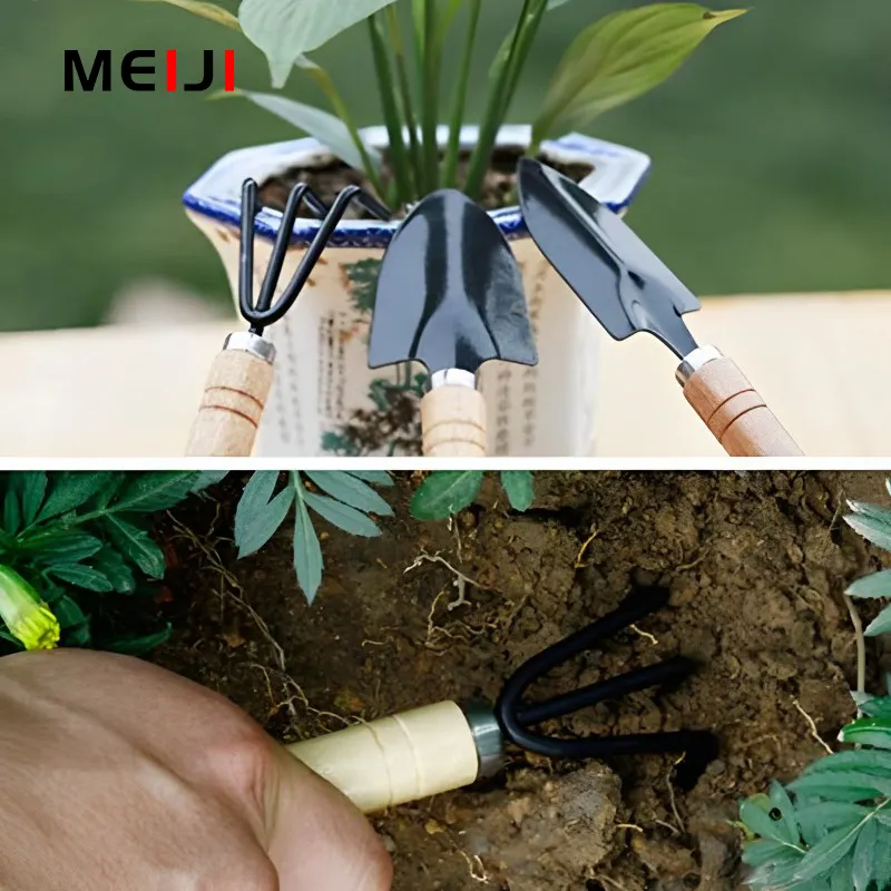 MEIJI 2023 Outdoor Green House Garden Supplies Wheat Straw Handle Trowel Transplanter Cultivator Fork Garden Hand Tool Set