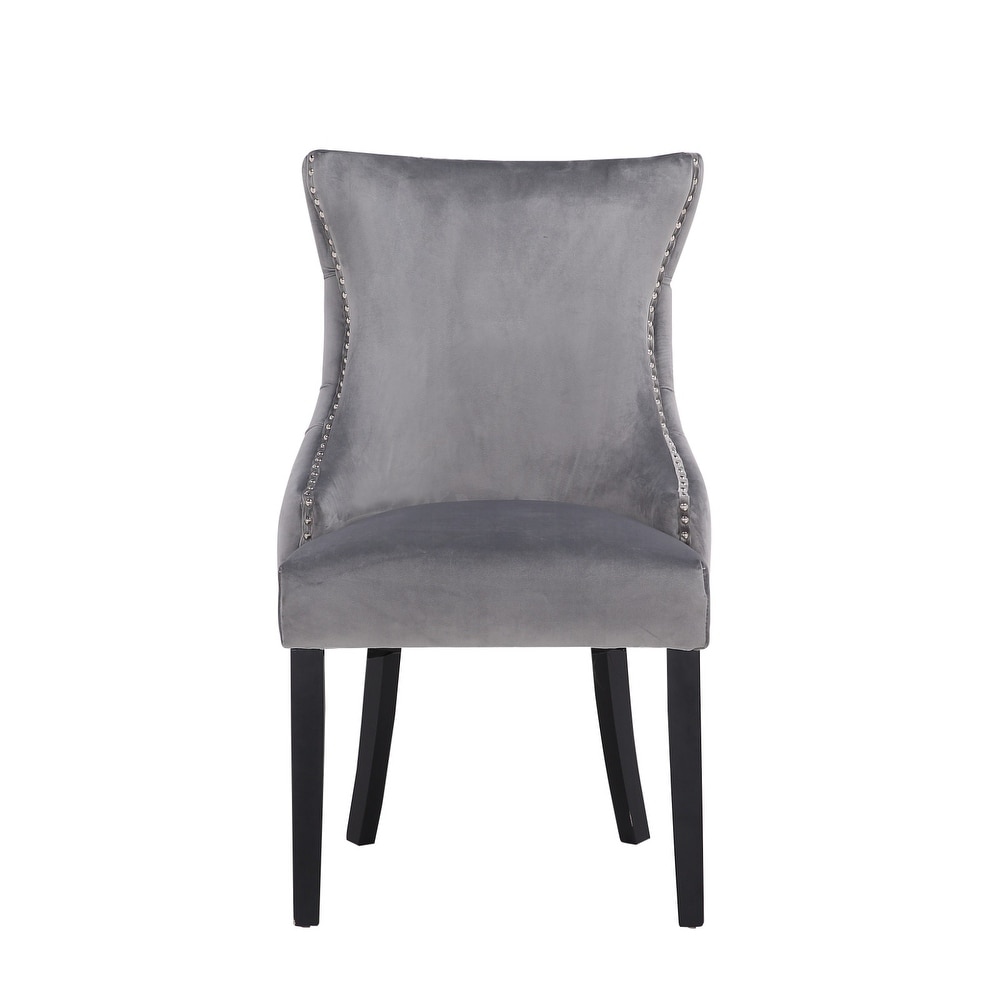 Modern Velvet Dining Chair With Wooden Legs  (Set of 2)