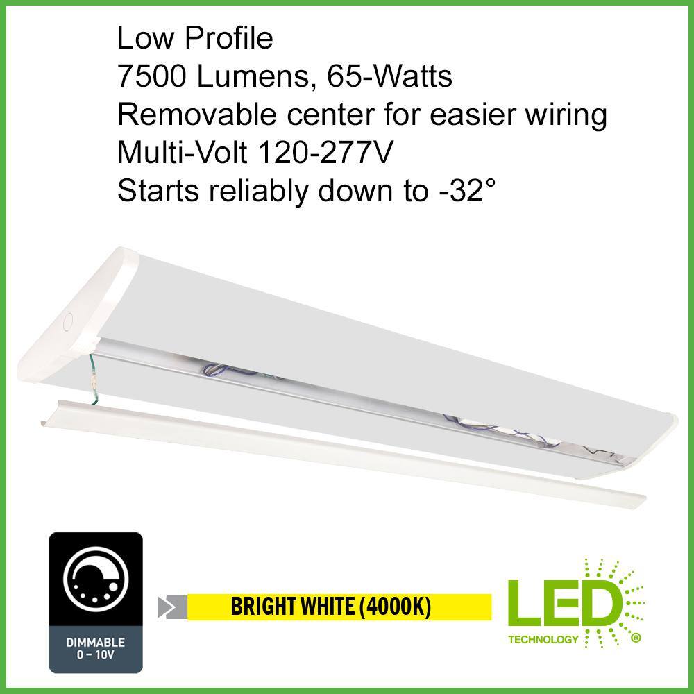 Commercial Electric 4 ft. 7500 Lumens LED Wraparound Light Garage Light Shop Light Office 120-277v 4000K Bright White 0 to 10 Volt Dimmable 568031410