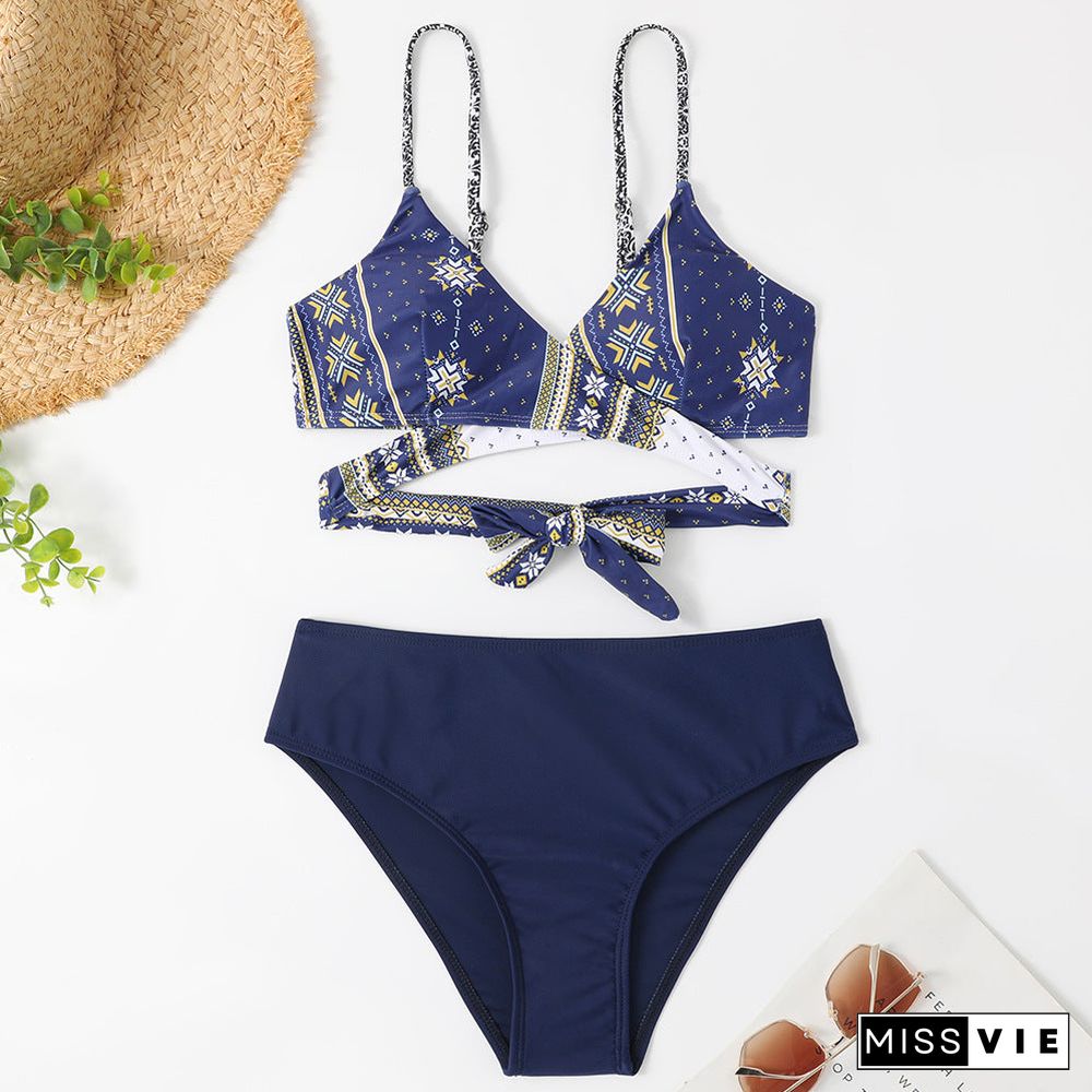 Cross Straps Printed,Graphic Bikini Set