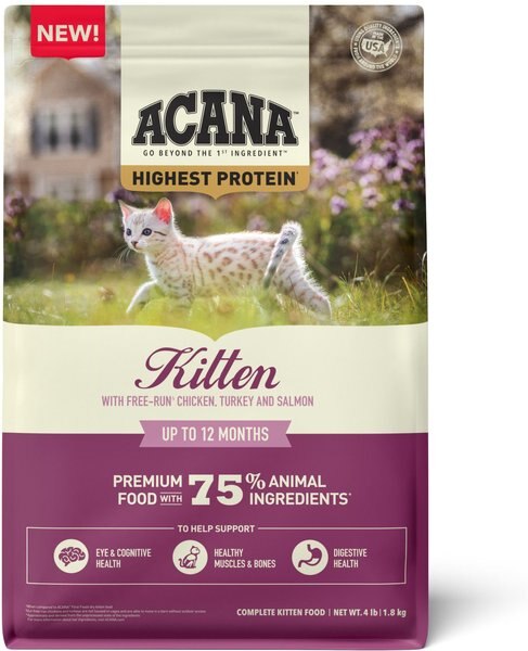 ACANA Highest Protein Grain-Free Dry Kitten Food， 4-lb bag