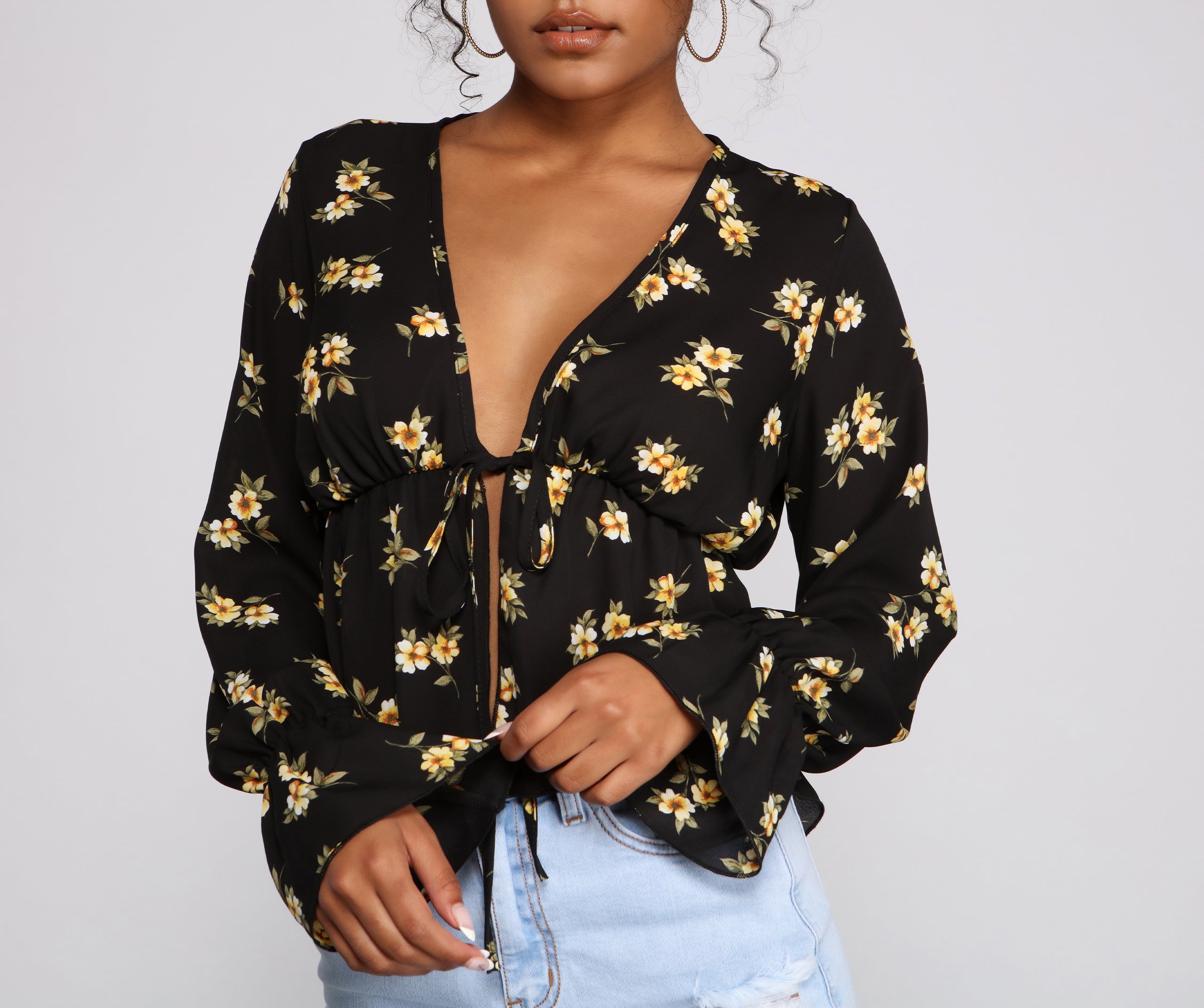 Fall In Love With Floral Tie-Front Blouse