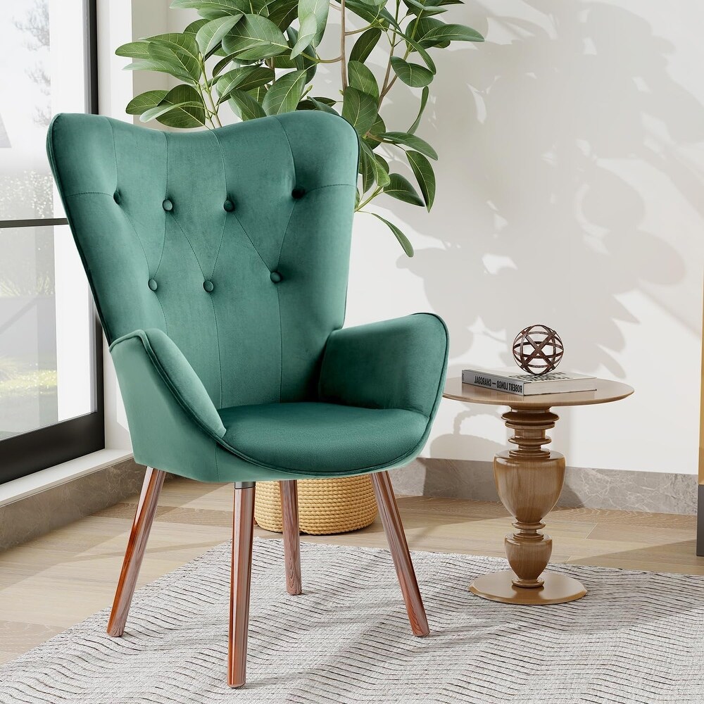 Velvet Armchair  Contemporary Wingback Vanity Tufted Accent Upholstered Leisure Chair with High Back and Armrest