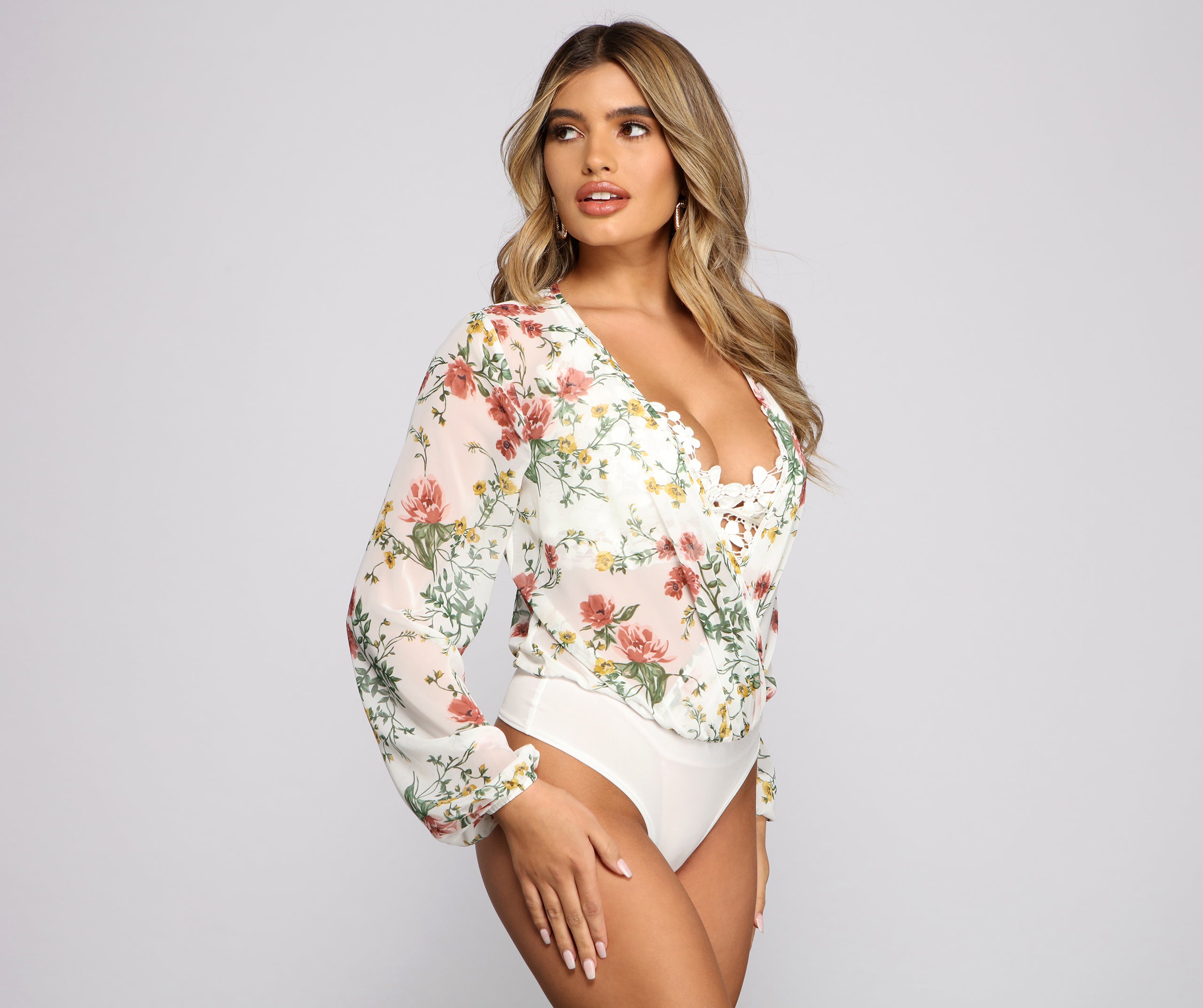 Bloom In Beauty Floral Chiffon Bodysuit