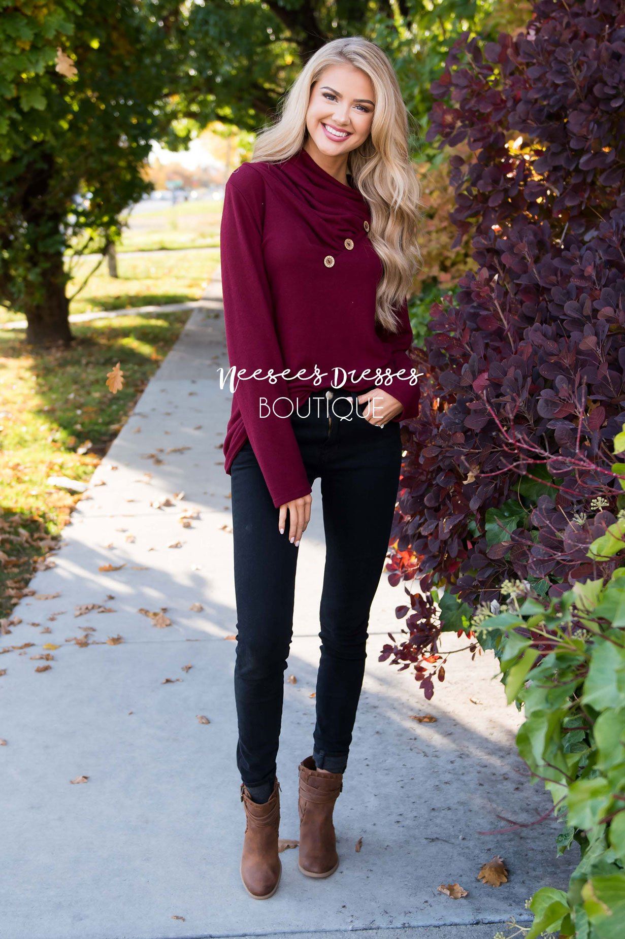 Button Detail Cowl Neck Tunic