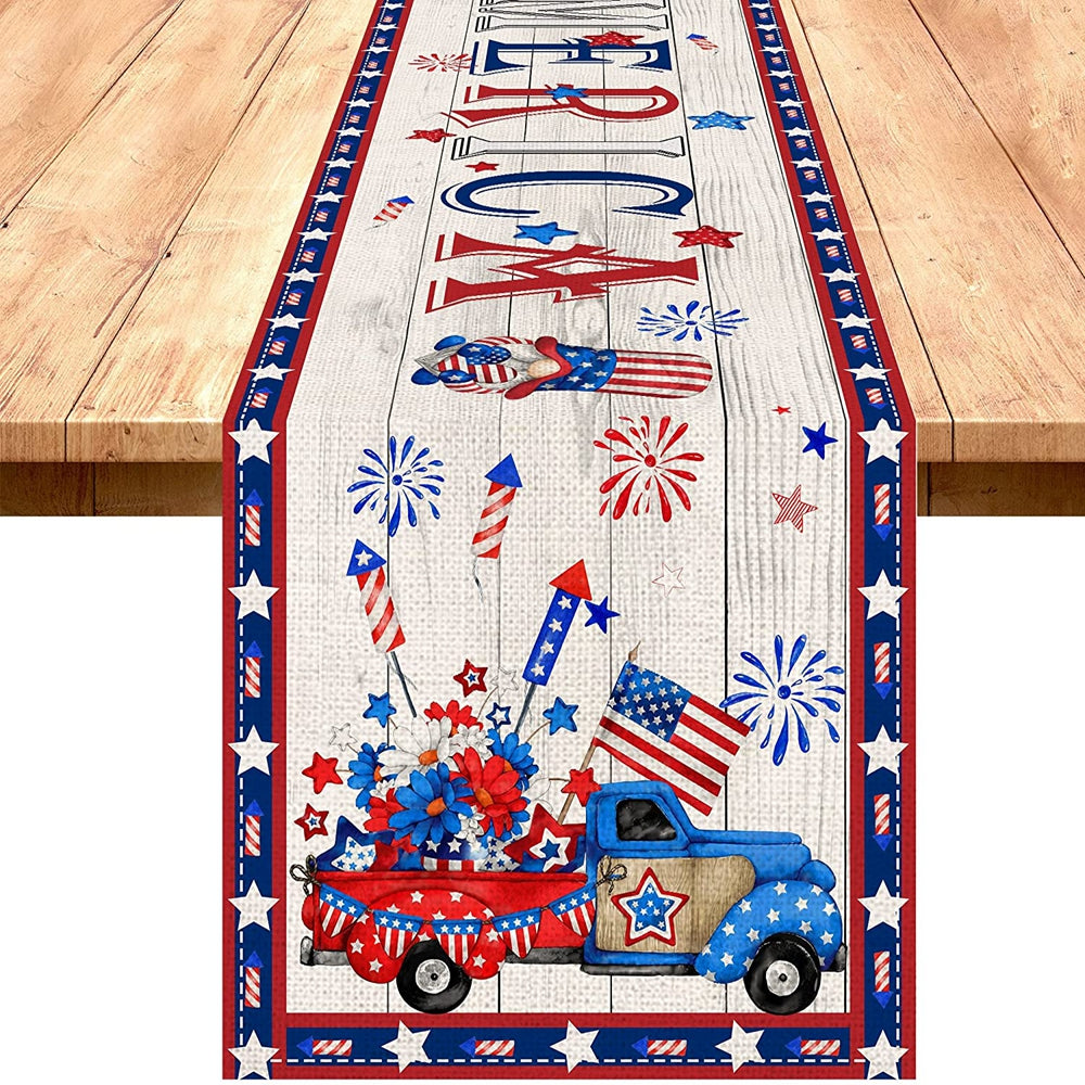 4th of July Table Runner America Flag Patriotic Decoration for Home Kitchen Dining Table Farmhouse Decor 13x72inch