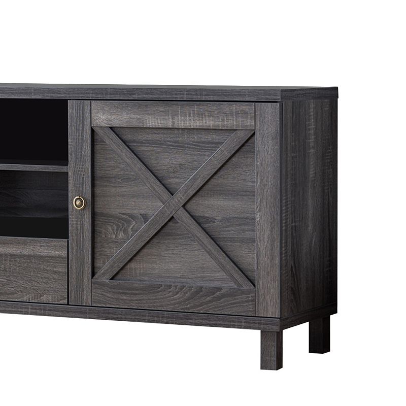 Transitional Wooden TV Stand with Two Side Door Cabinets and Spacious Storage， Gray