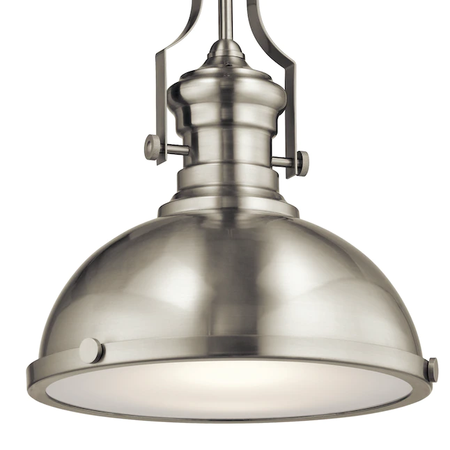 Kichler Satin Nickel Industrial Frosted Glass Dome LED Pendant Light