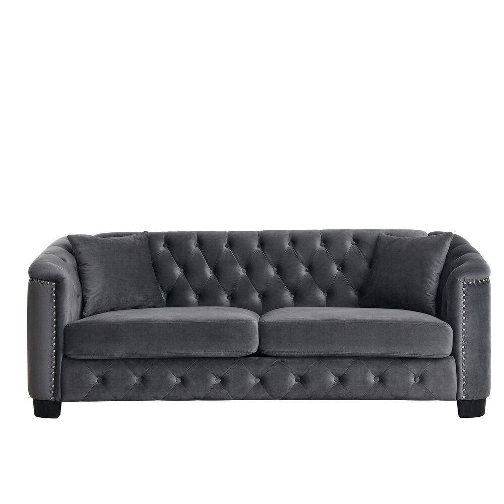 2 Piece Sofa Sets Luxurious Velvet Upholstered Corner Sofa+3 Seater Combination Sofa with Nailhead Trim and 5 Pillows