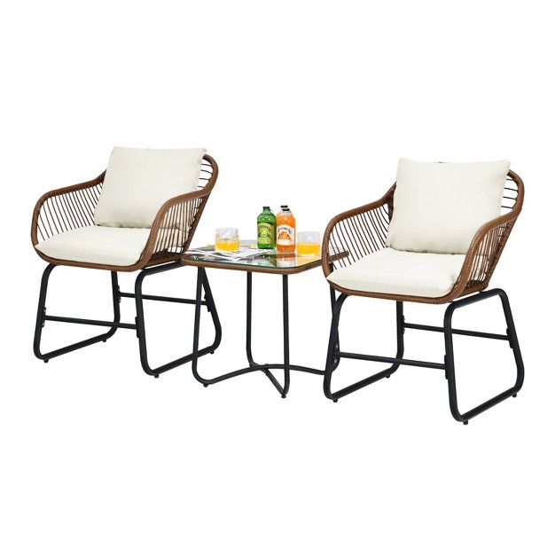 Tangkula 3 Pieces Outdoor Furniture Set Patio Bistro Set W 2 Armchairs amp Tempered Glass Table White turquoise red