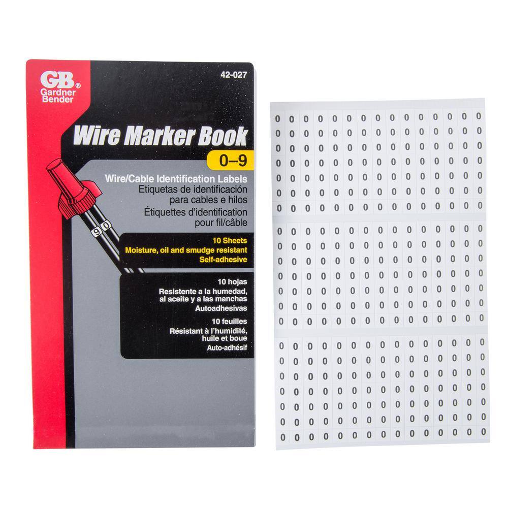 Gardner Bender Wire Marker Booklet Numbers 0-9 42-027