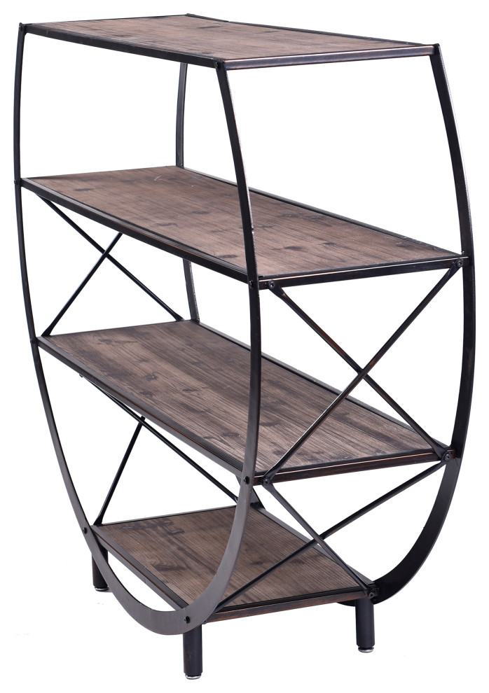 Santa Monica Circle Bookcase made of reclaim wood and metal   Industrial   Bookcases   by Buildcom  Houzz