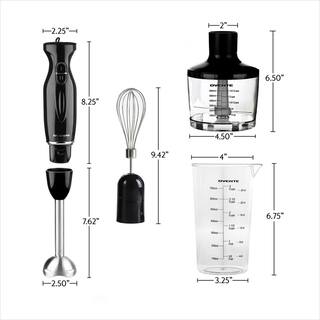 OVENTE Ultra-Stick 2-Speed Black Hand Immersion Blender Set with Whisk+Beaker+Chopper HS565B