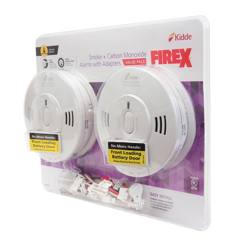 Kidde Firex Smoke and Carbon Monoxide Detector Hardwired with Battery Backup and Voice Alarm Adapters Included 2-Pack 21029889