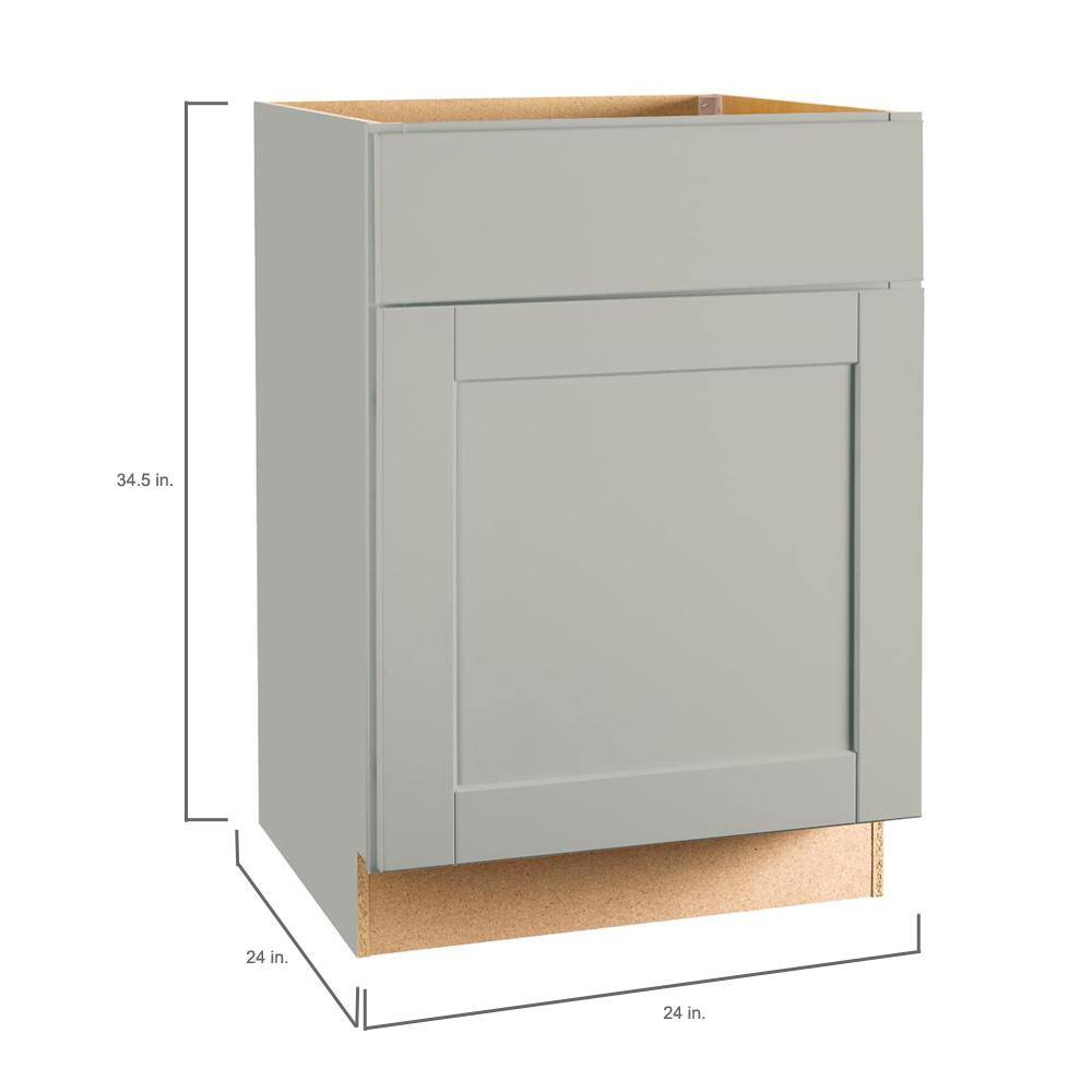 Hampton Bay Shaker 24 in. W x 24 in. D x 34.5 in. H Assembled Base Kitchen Cabinet in Dove Gray with Ball-Bearing Drawer Glides KB24-SDV