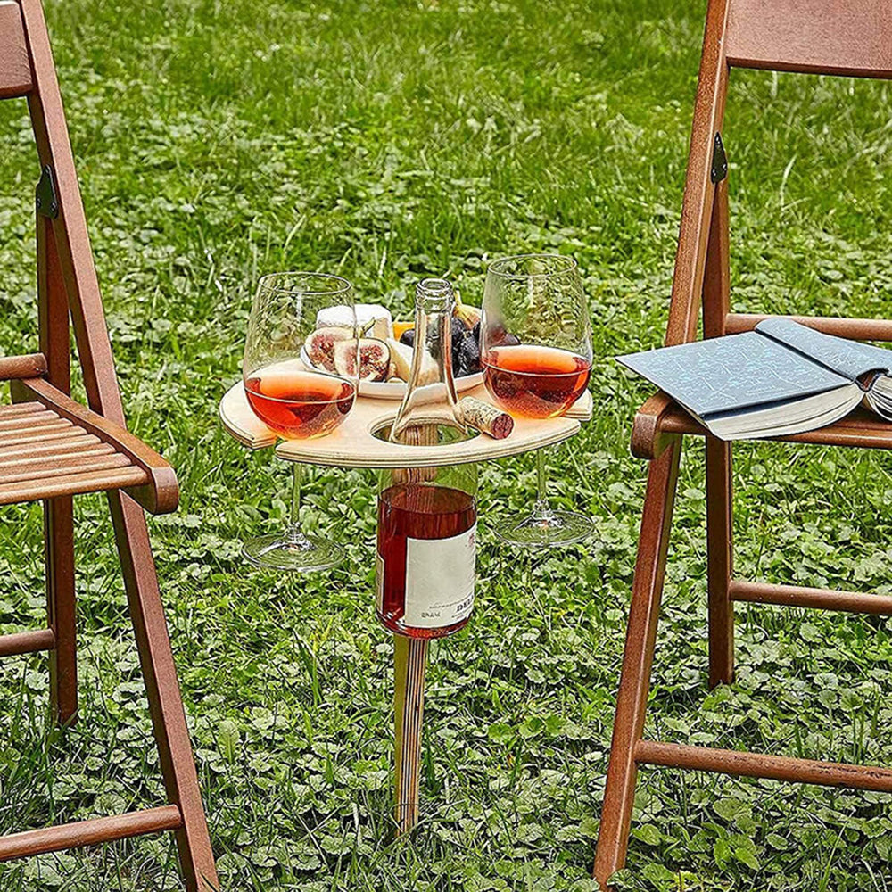 Portable Outdoor Folding Wooden Wine Table Wine Glass Holder for Beach Backyard Picnic Party