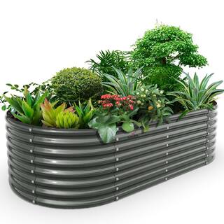 Cesicia 8 ft. L x 4 ft. W x 2 ft. H Outdoor Gray Galvanized Raised Steel Garden Bed Oval Above Ground Modular Planter Boxes ANG003bedwy