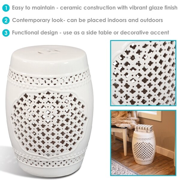 Sunnydaze Marrakesh Lattice Ceramic Decorative Garden Stool