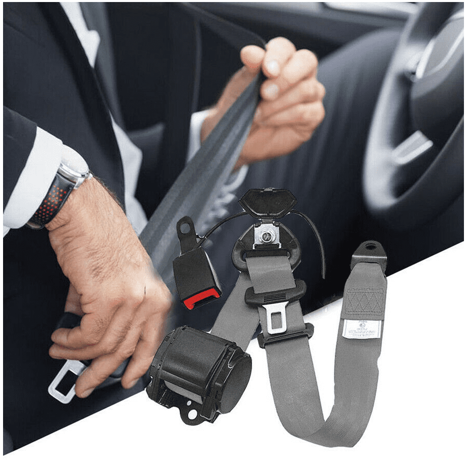 11.8ft Safety Seat Belt， Retractable 3 Point Safety Seat Belt Straps Car Auto Vehicle Adjustable Belt Kit， Gray