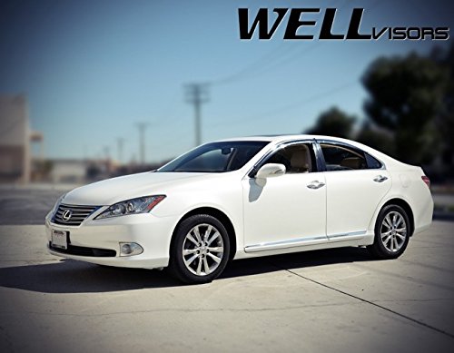 WellVisors Replacement for 2007-2012 Lexus ES350 Clip-ON Chrome Trim Smoke Tinted Side Rain Guard Window Visors Deflectors 3-847LX008