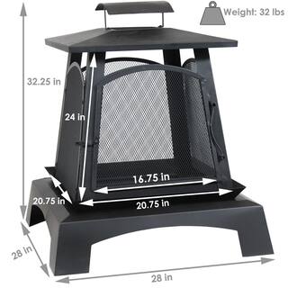 Sunnydaze Decor 32 in. Black Steel Pagoda Style Wood-Burning Fireplace KF-499