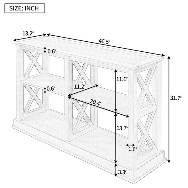 Modern Style Console Table with 3-Tier and Shelves， X Shape Legs