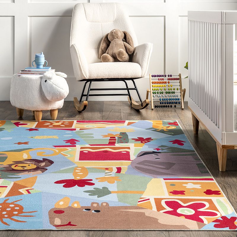 nuLOOM Paxton Machine Washable Kids Zoo Nursery or Playroom Area Rug