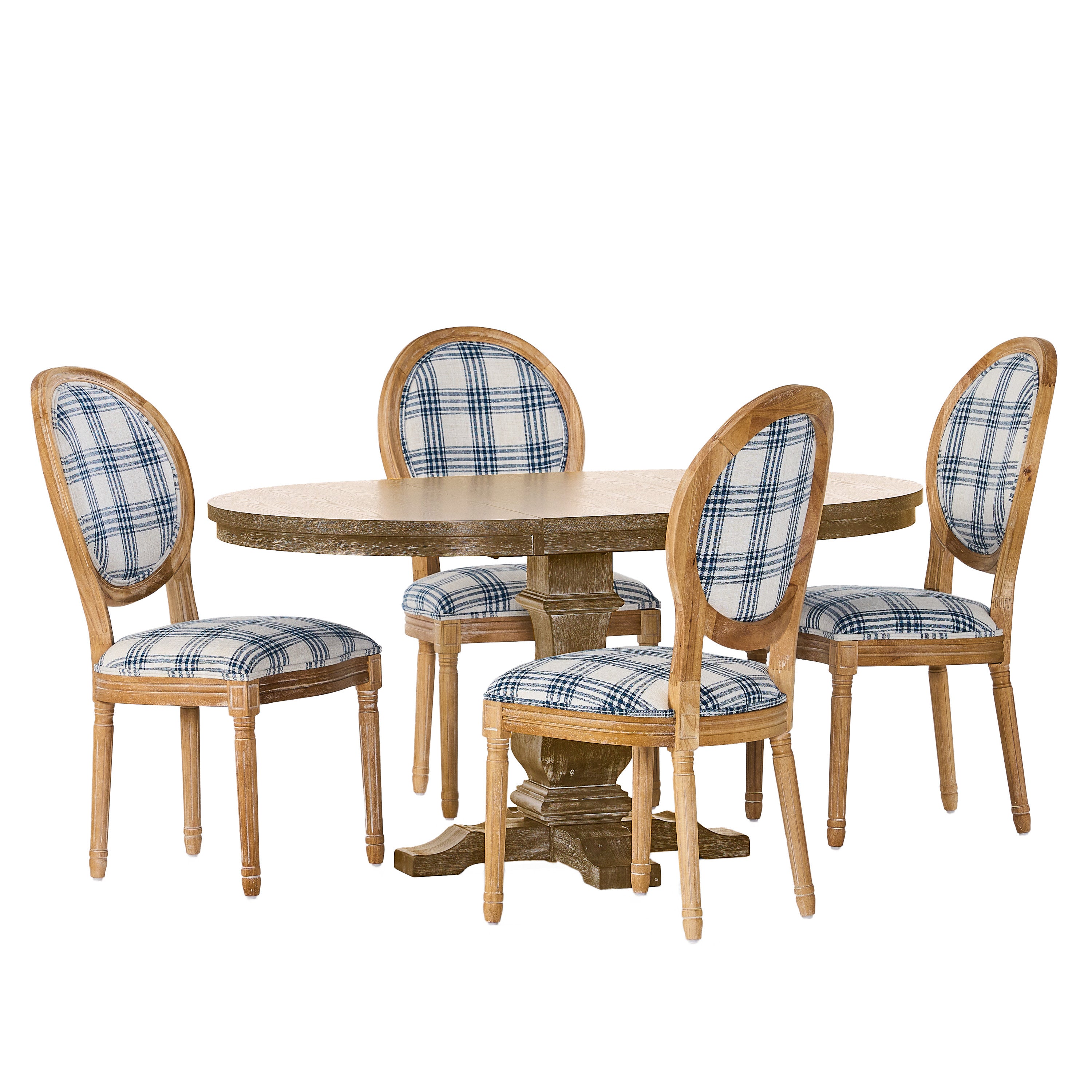 Naclerio French Country Fabric Upholstered Wood 5 Piece Dining Set