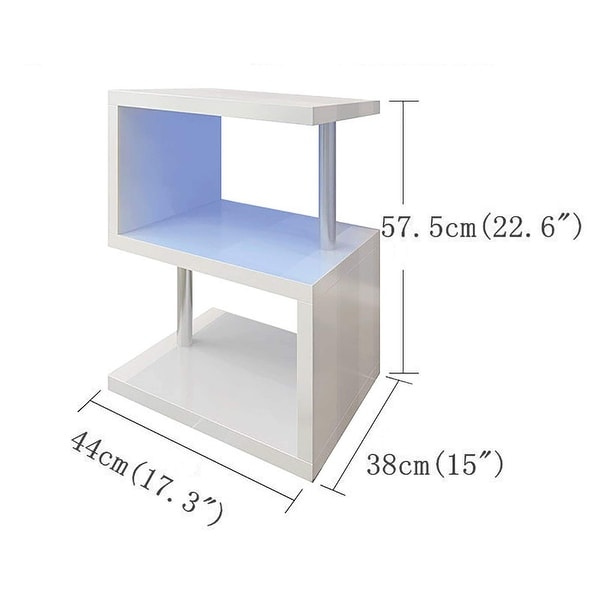 Coffee Table， S-Shaped Tea Table Modern Design High Gloss End Desk with LED Lights Side Table Display Table - as picture