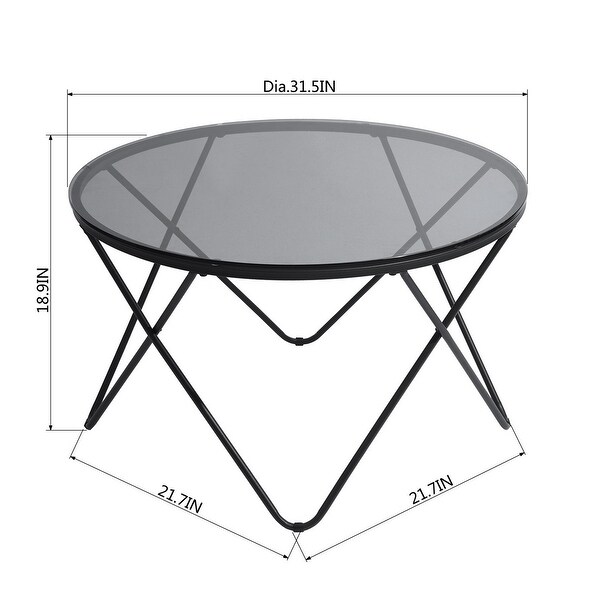 Modern Round Coffee Table with Black Glass and Metal Frame Central Coffee Table for Living Room