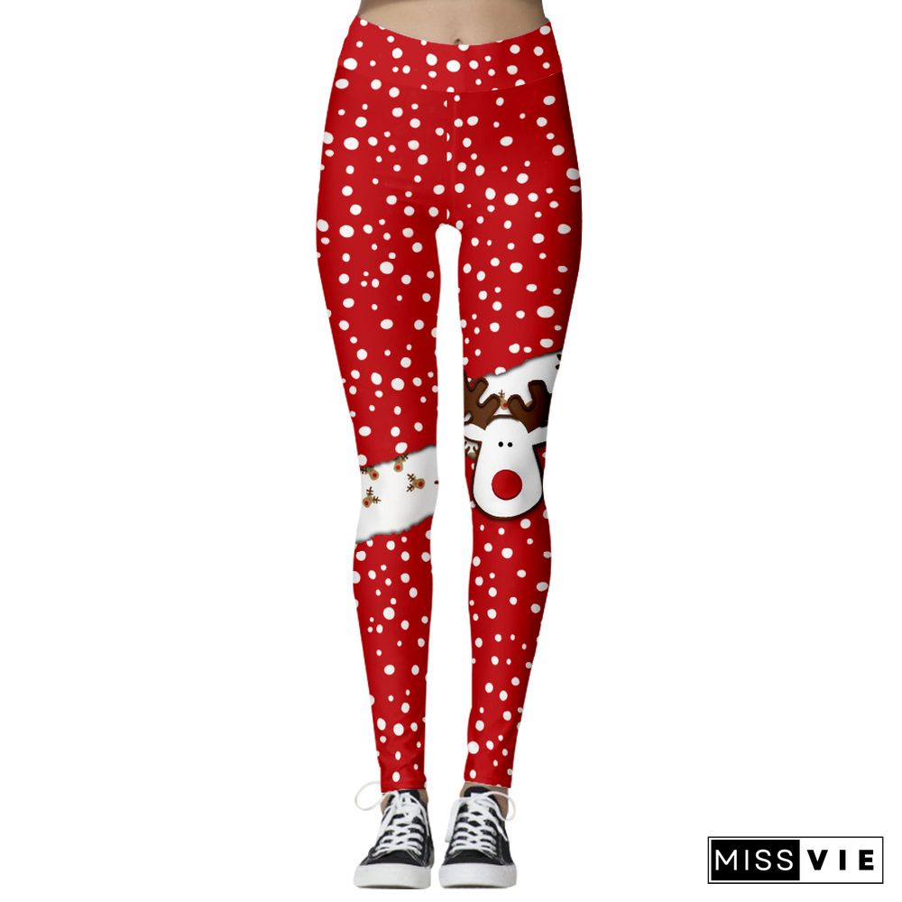 Christmas Digital Printing Tight-fitting Casual Calf Sweatpants