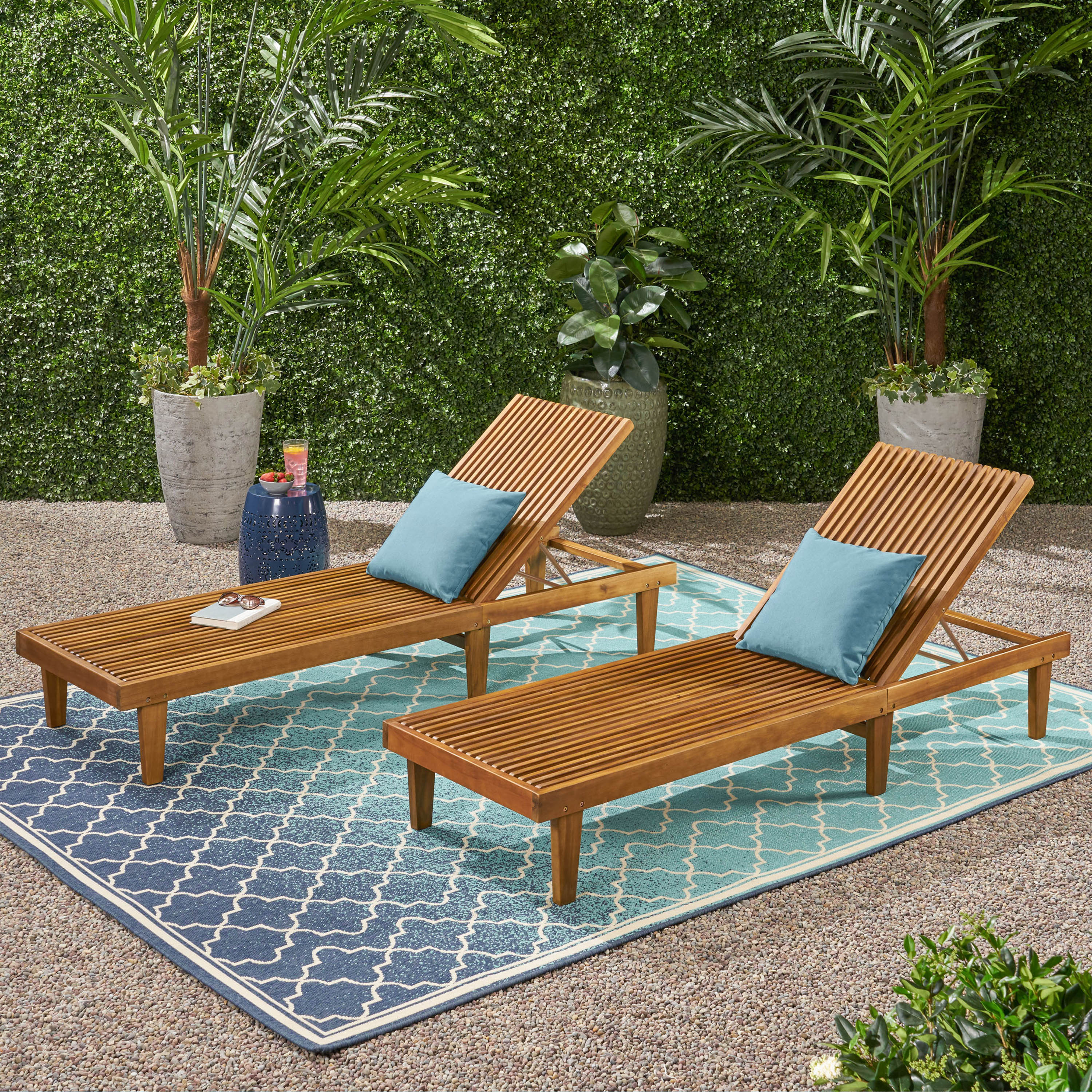 Addisyn Outdoor Wooden Chaise Lounge (Set of 2)