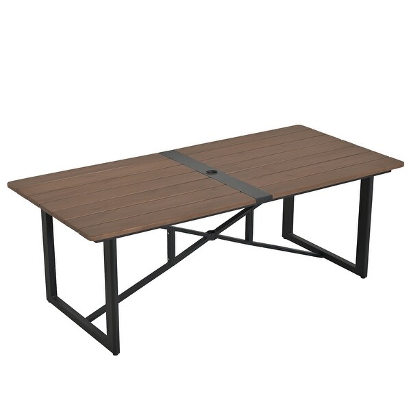 PureCane Rectangle Acacia Wood Tabletop Outdoor Dining Table with Umbrella Hole