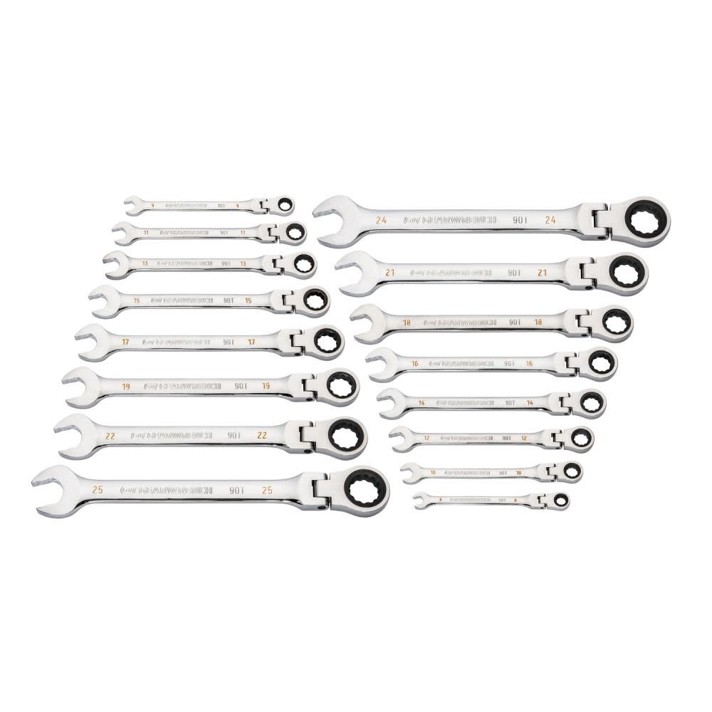 GEARWRENCH 16 Pc 90T 12 Point Flex Head Ratcheting Combination Metric Wrench Set 86728 from GEARWRENCH