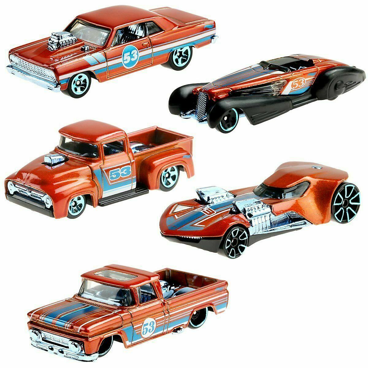 Hot wheels 53rd anniversary orange and blue series set of 5 cars 1/64 scale