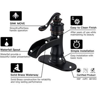 BWE Waterfall Bathroom Faucet Single-Handle Single Hole Sink Faucet Deck Mount Oil Rubbed Bronze Vanity Faucets A-96556-ORB