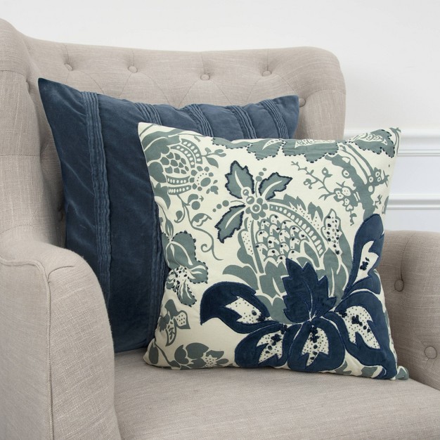 Floral Square Throw Pillow Cover Blue Rizzy Home