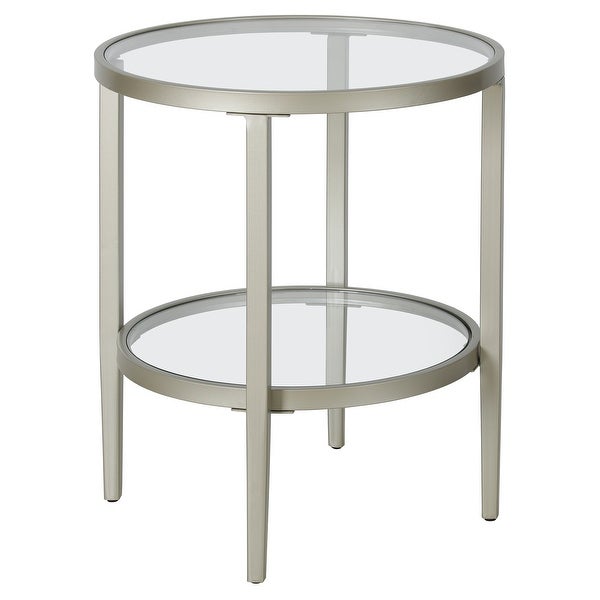 Hera 19.63'' Wide Round Side Table with Clear Glass Shelf