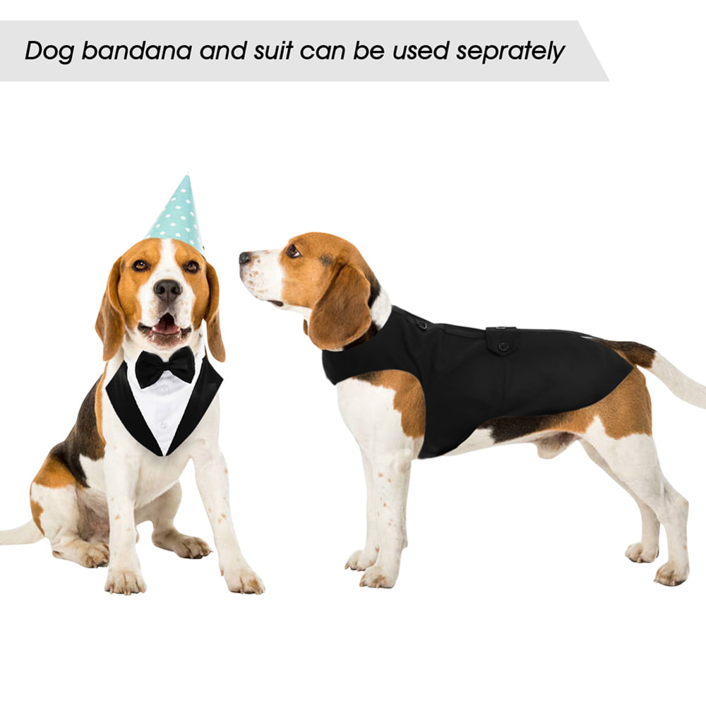 Kuoser Dog Tuxedo Dog Fromal Suit and Bandana Set Dog Wedding Suit for Large and Medium Dogs