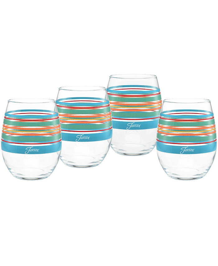 Fiesta Rainbow Radiance Stripes 15-Ounce Stemless Wine Glass Set of 4