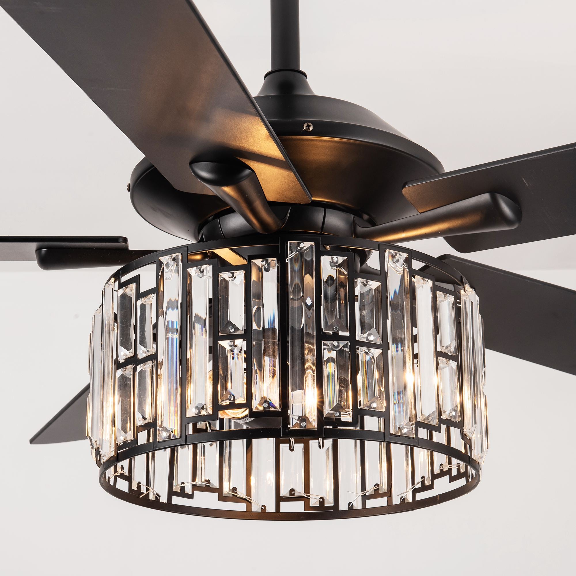 Ceiling Fan with Crystal Light Ceiling Fan with Remote Control 5 Reversible Blades 52 inch， Black